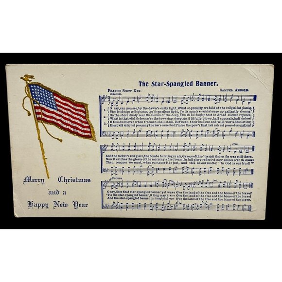 Merry Christmas Postcard Star Spangled Banner Music Embossed Happy New Year - Picture 1 of 6